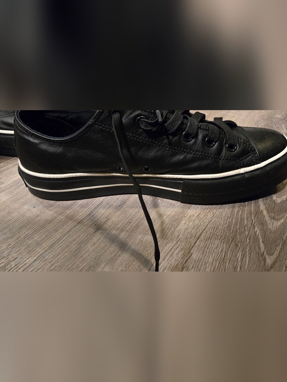 Converse By You Custom Black Leather Low Top Sneakers - Men's 12 / Women's 14 - Picture 9 of 13